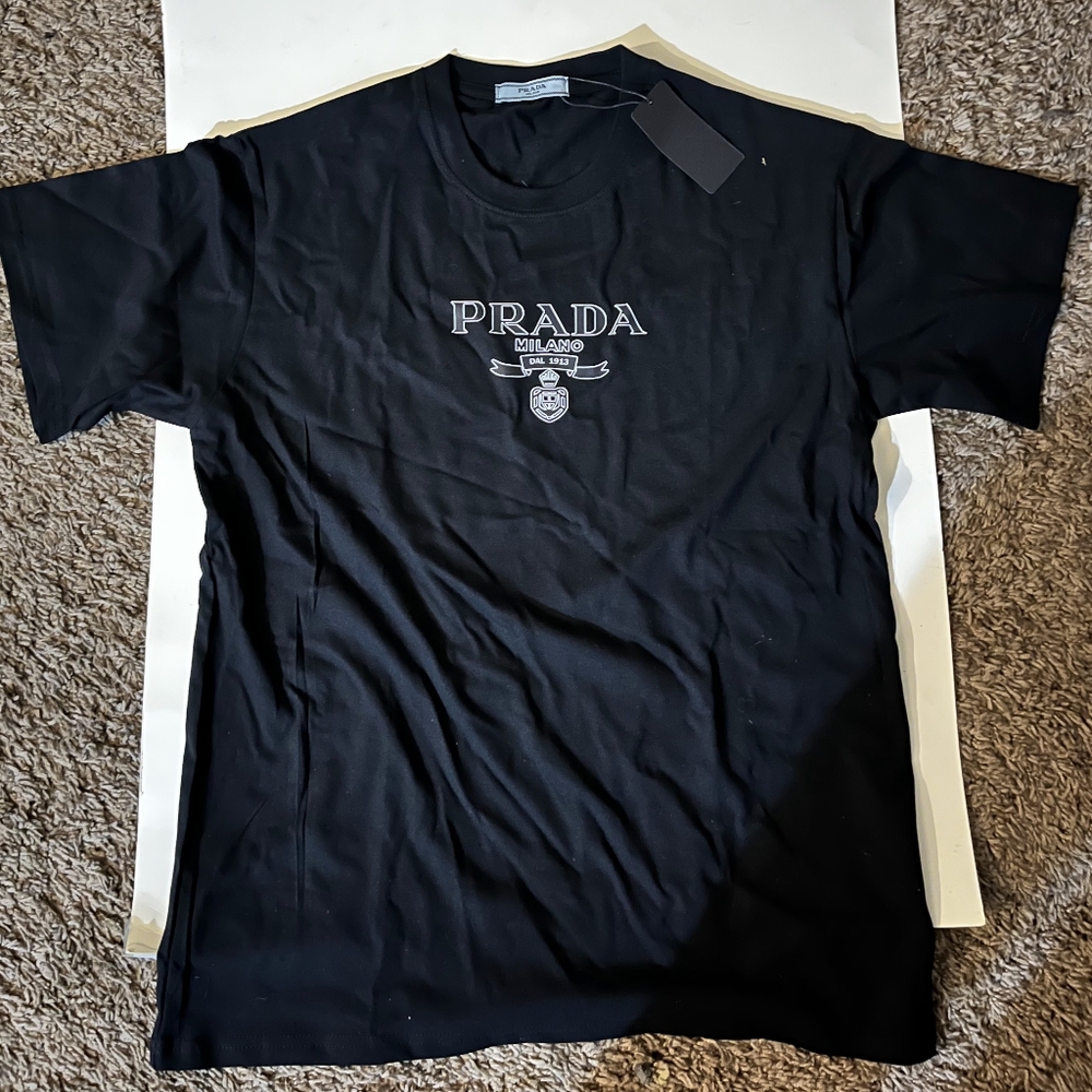 Men's Large Black Prada T-shirt With Graphic Design Printed Tee